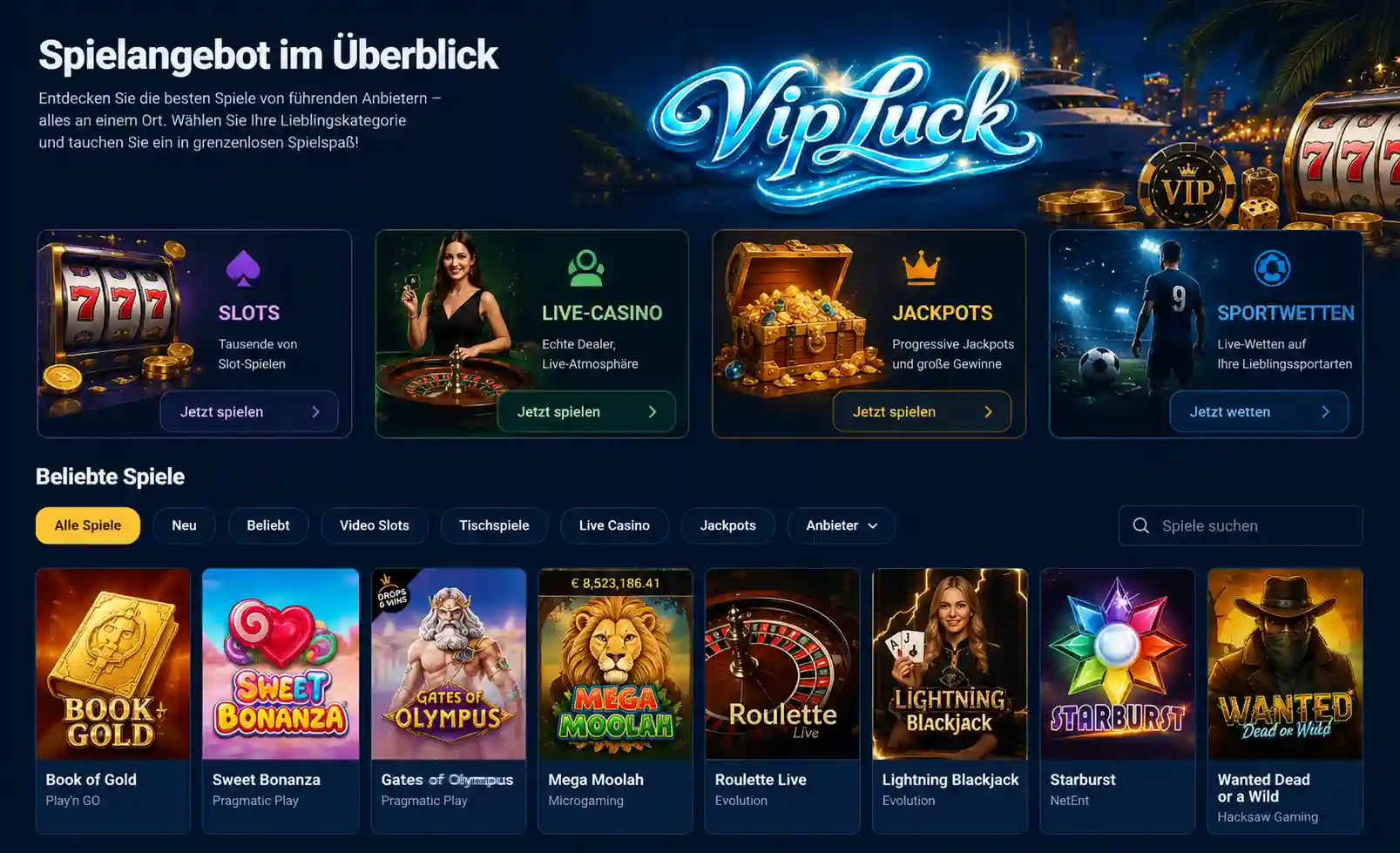 VipLuck Spiellobby