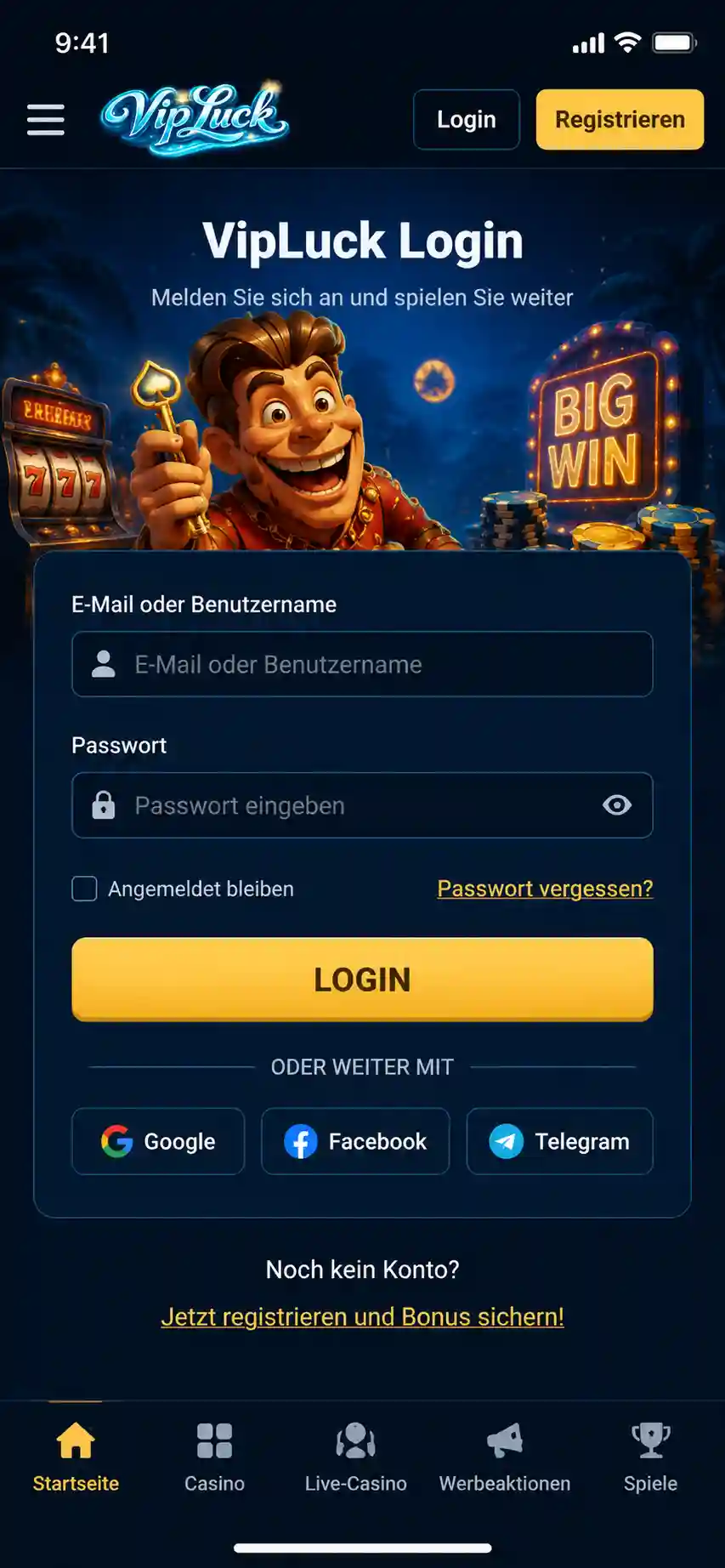 VipLuck Login mobil